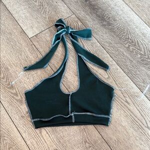 Teal Halter Neck Top with Contrast Stitching